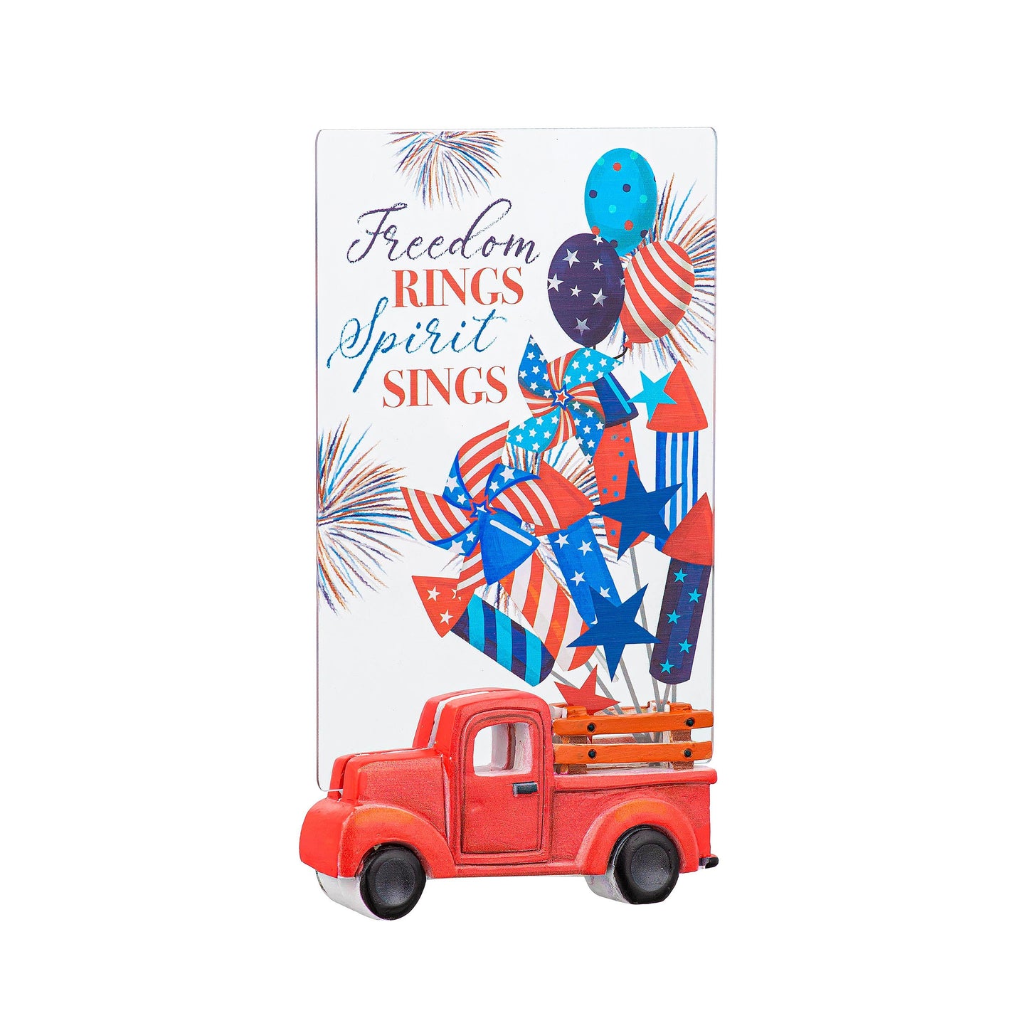 American Flag "Freedom Rings, Spirits Sings" Resin and Acrylic Table Décor, 8.75"H