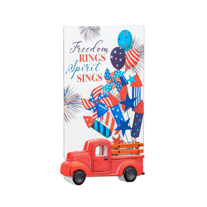 American Flag "Freedom Rings, Spirits Sings" Resin and Acrylic Table Décor, 8.75"H