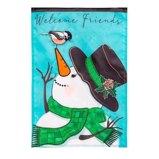 Snowman and Chickadee Applique House Flag