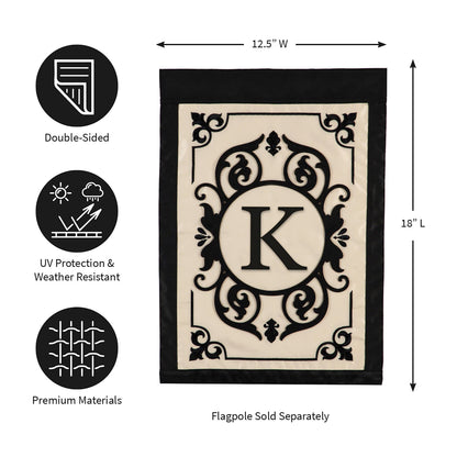 Cambridge Monogram Garden Applique Flag, Letter K