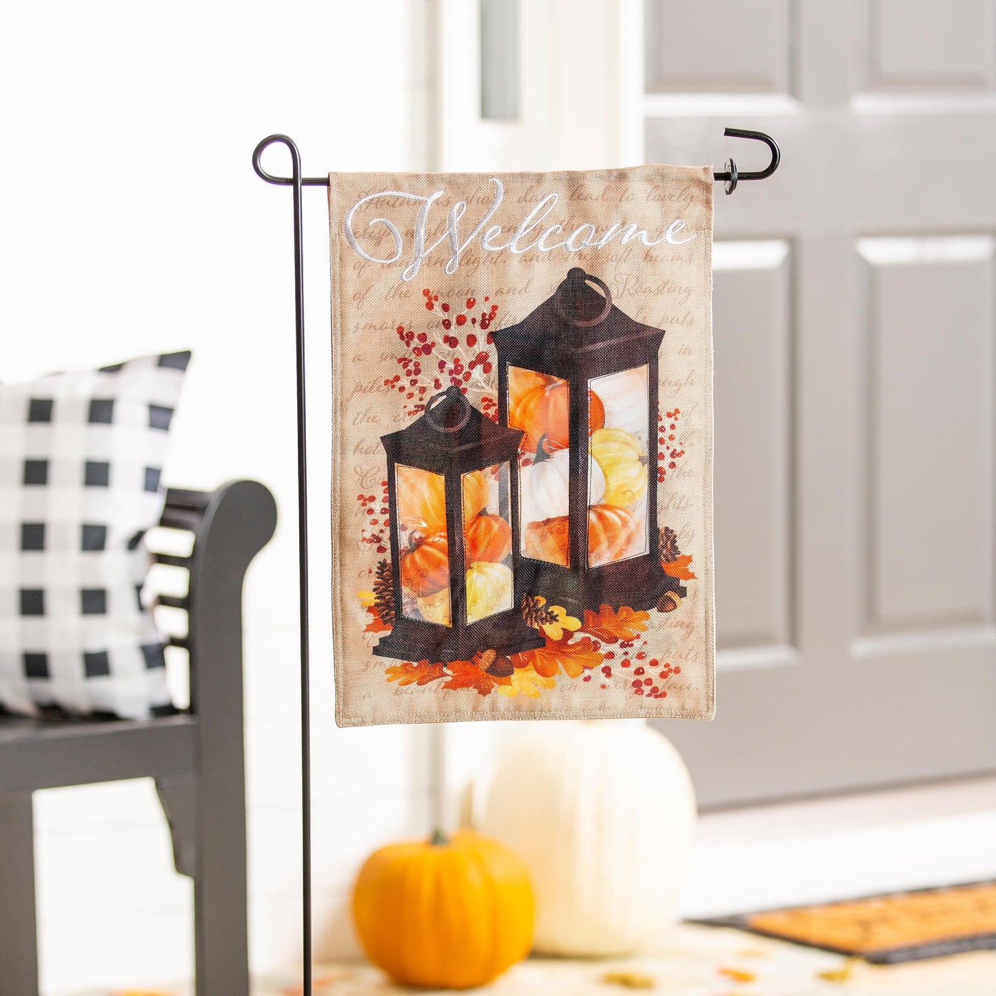 Pumpkin Lanterns Garden Burlap Flag