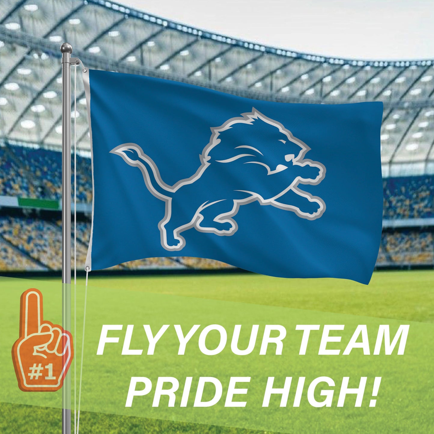 Detroit Lions Single Sided Flag w/ 2 Grommets, 3'x5'