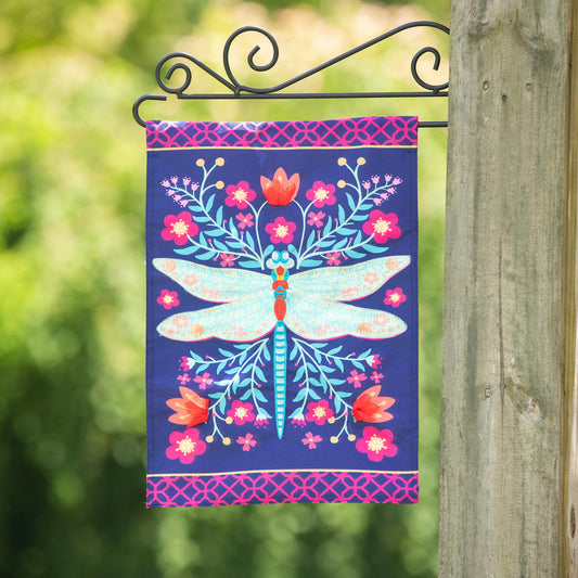 Patterned Dragonfly Garden Linen Flag