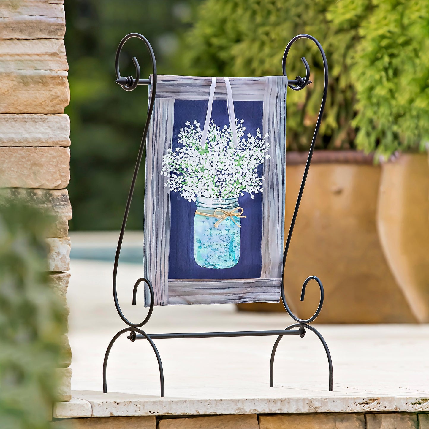 Hanging Mason Jar Garden Linen Flag