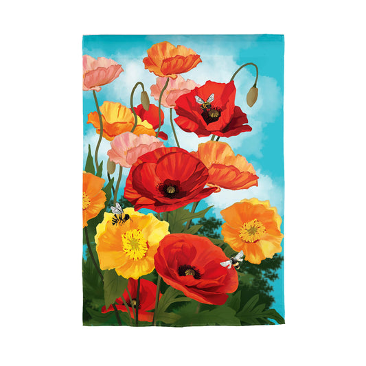 Poppies Welcome Garden Linen Flag