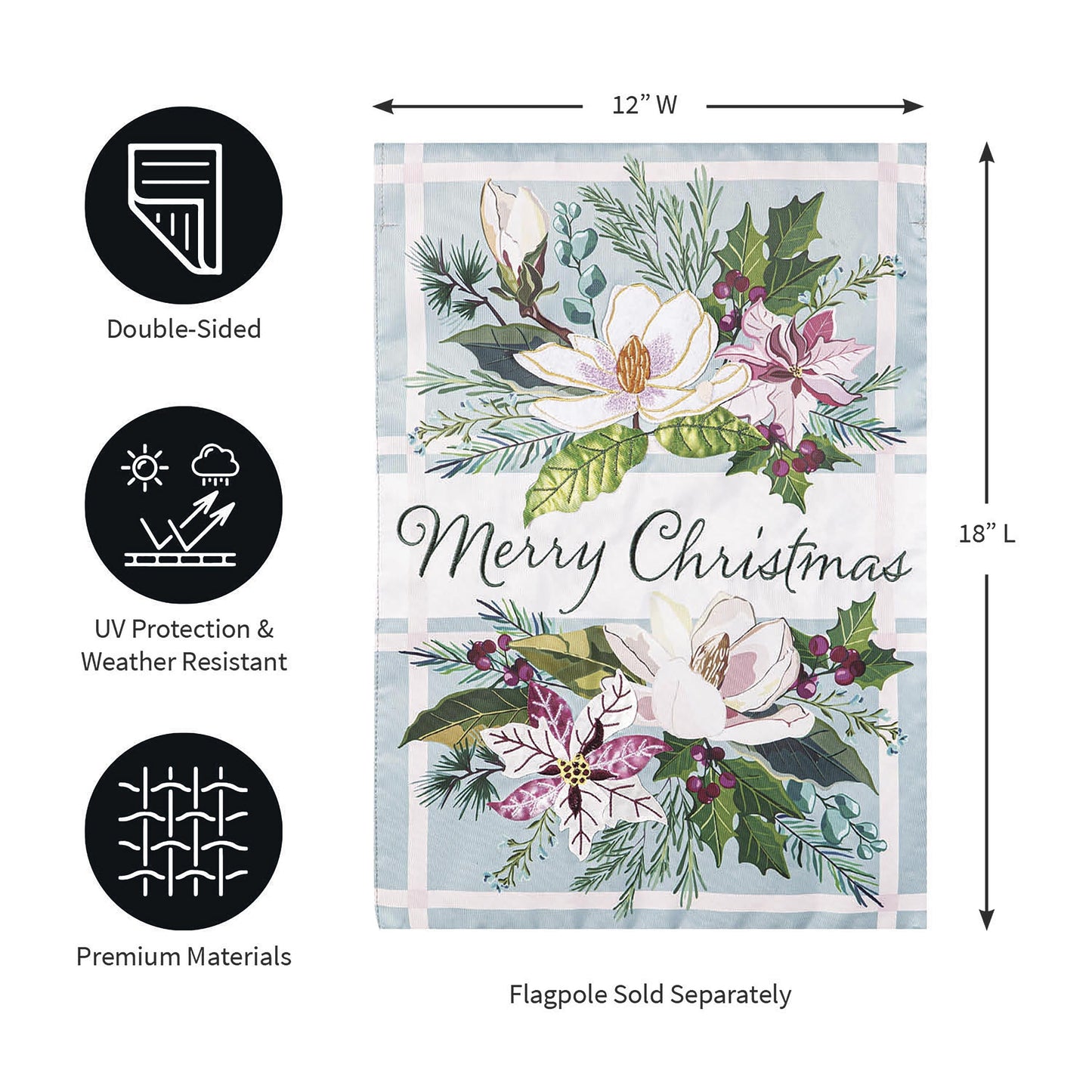 Merry Christmas Floral Applique Garden Flag