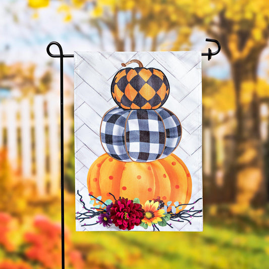 Haunted Stacked Pumpkins Garden Linen Flag