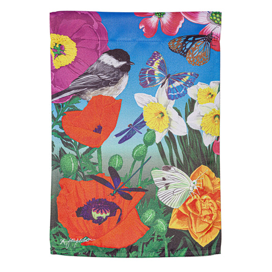 Birds and Flowers Suede Garden Flag