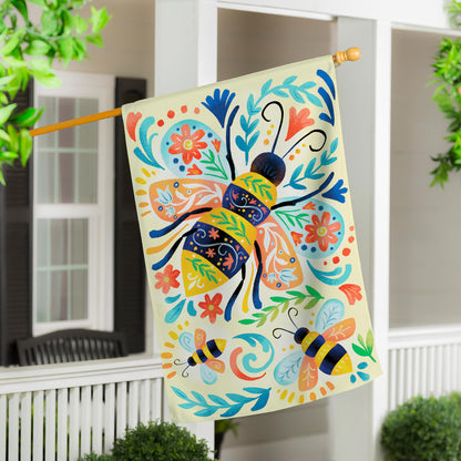 Patterned Bee Applique House Flag