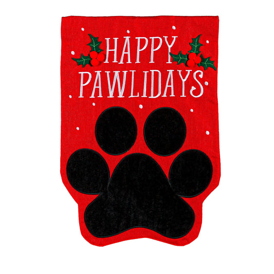 Happy Pawlidays Burlap Garden Flag