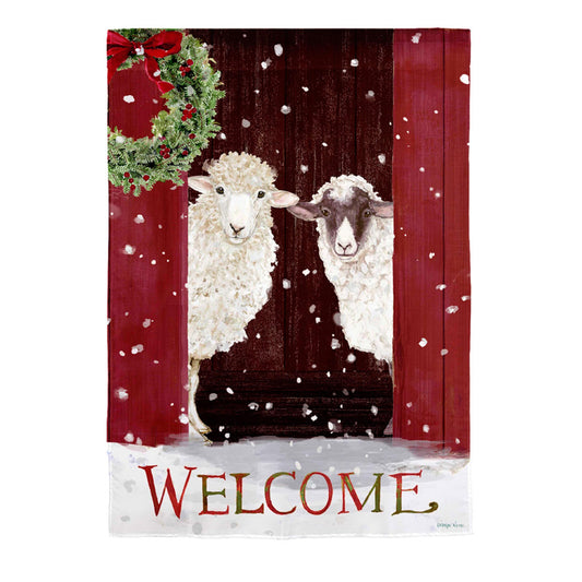 Sheep in the Barn Suede House Flag