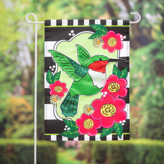 Spring Hummingbird Garden Applique Flag