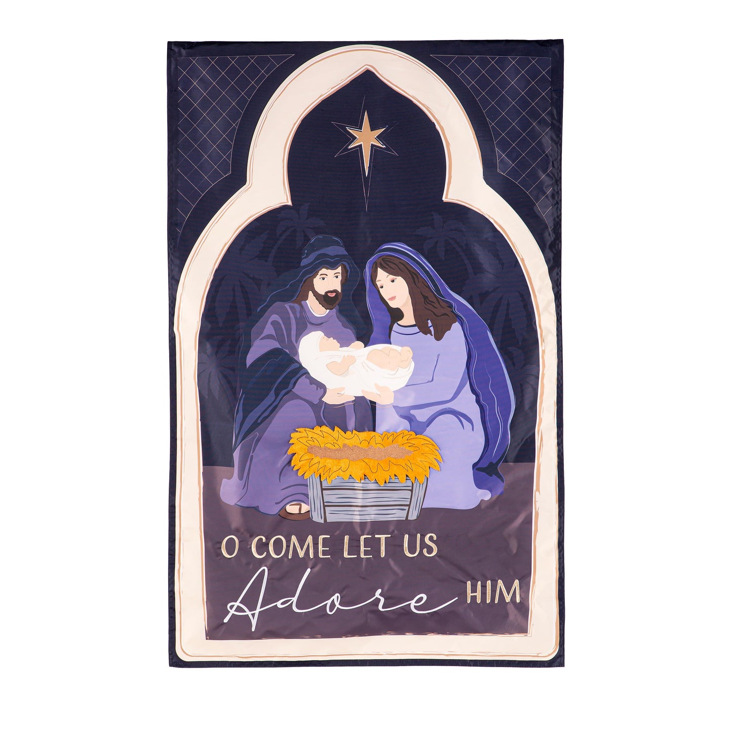 Come Let Us Adore Him Applique House Flag