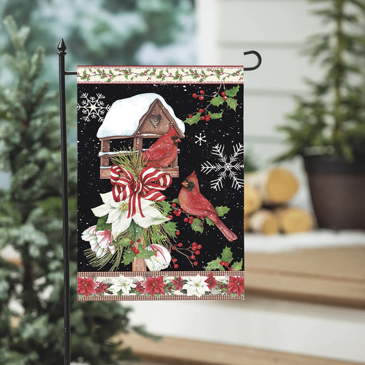 Joyful Cardinal Winter Visit Suede Garden Flag