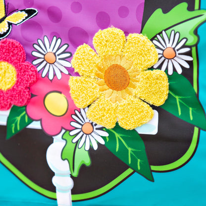 Daisy Birdhouse Garden Applique Flag