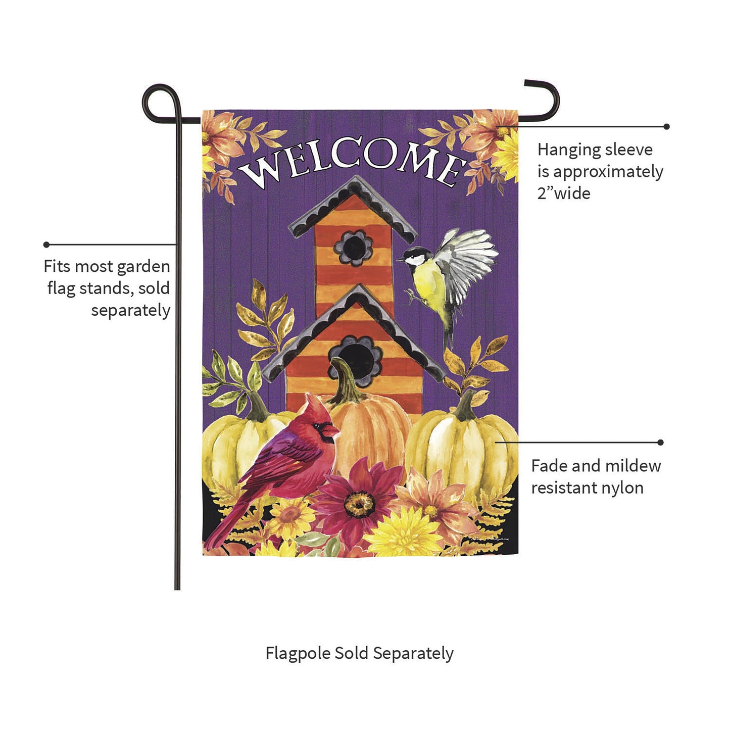 Welcome Fall Birdhouse Moire Garden Flag