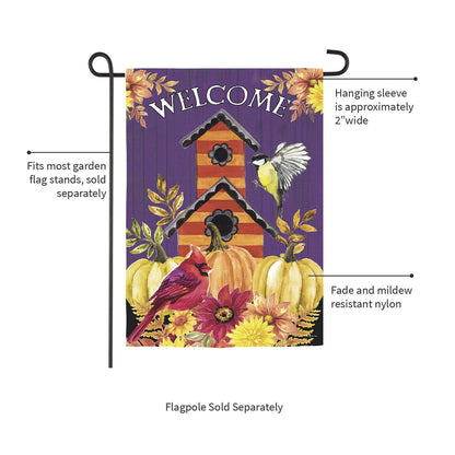 Welcome Fall Birdhouse Moire Garden Flag