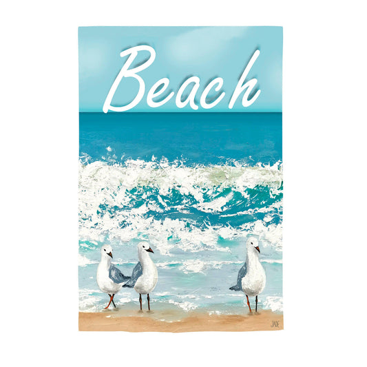 Seagulls On The Beach Suede Garden Flag