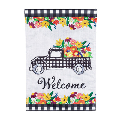 Plaid Truck Floral Garden Strié Flag
