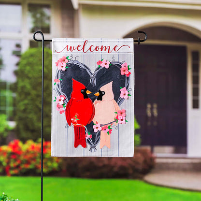 Cardinal Couple Garden Burlap Flag