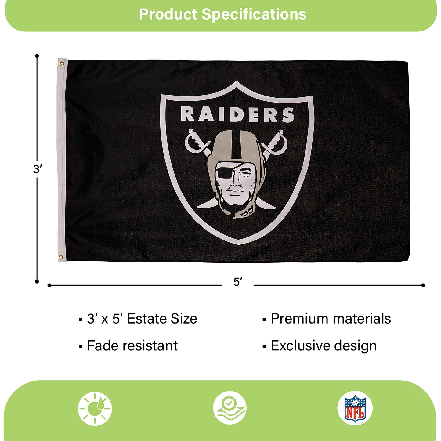 Las Vegas Raiders Single Sided Estate Flag with 2 Grommets, 3'x5'
