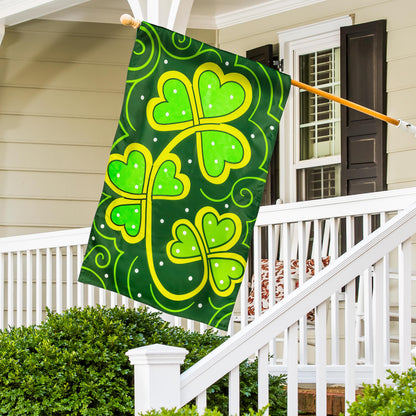 Lucky Clovers Applique House Flag