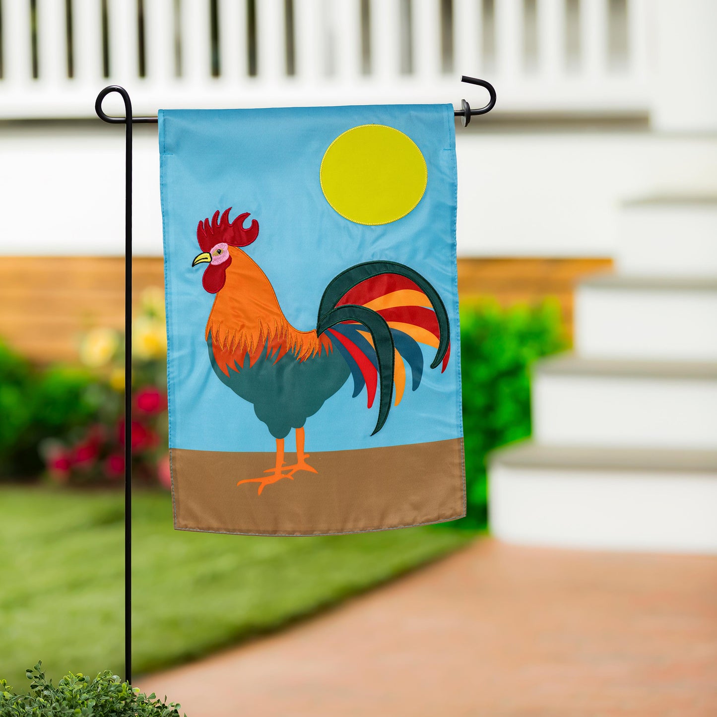 Colorful Rooster Basic Applique Garden Flag