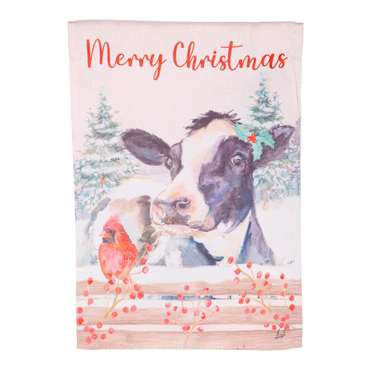 Cow and Cardinal Suede House Flag