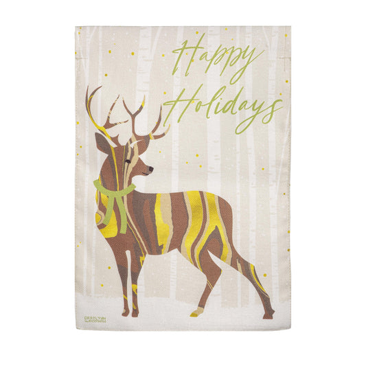 Happy Holidays Deer Burlap Garden Flag