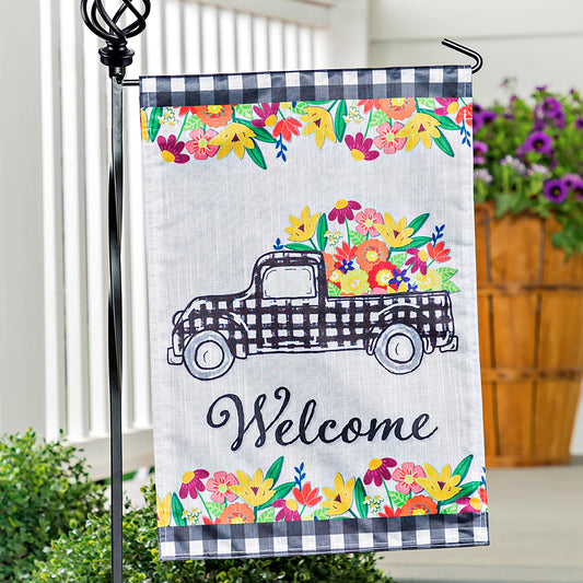 Plaid Truck Floral Garden Strié Flag