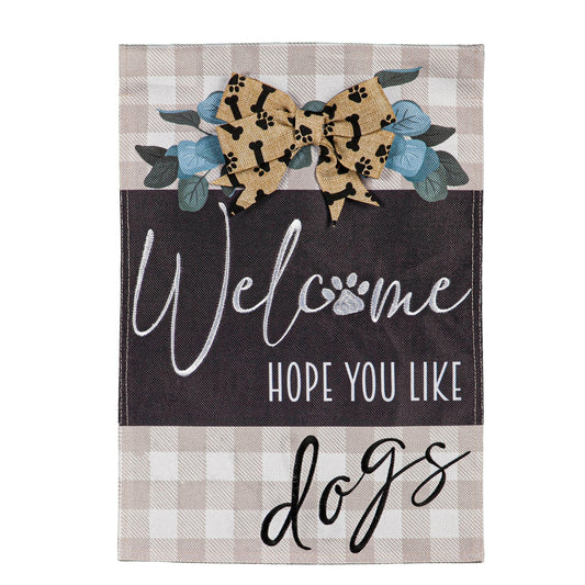 Dogs and Checks Burlap House Flag