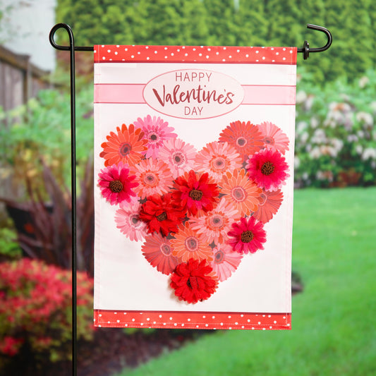 Floral Valentine's Heart Applique Garden Flag
