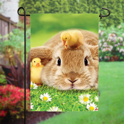 Bunny and Duckling Lustre Garden Flag
