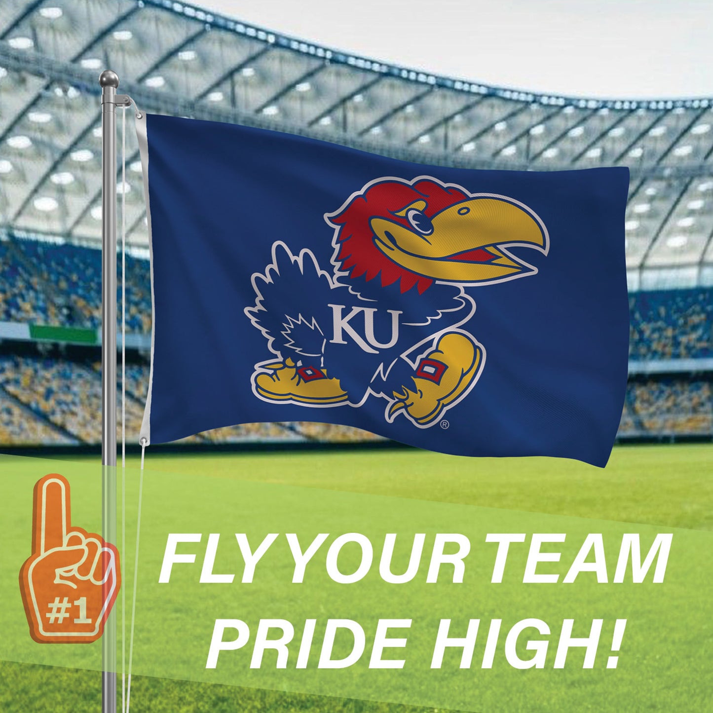 University of Kansas Single Sided Estate Flag with 2 Grommets, 3'x5'