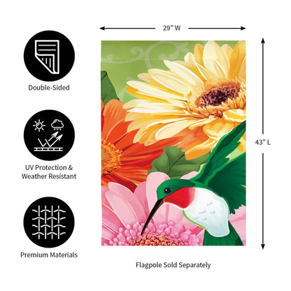Hummingbird and Daisy Trio House Linen Flag