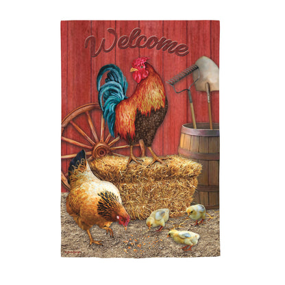 Chicken in Barn Suede House Flag