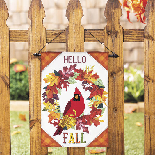 Hello Fall Cardinal Wreath Garden Linen Flag