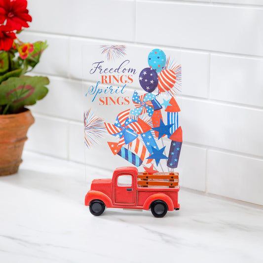 American Flag "Freedom Rings, Spirits Sings" Resin and Acrylic Table Décor, 8.75"H