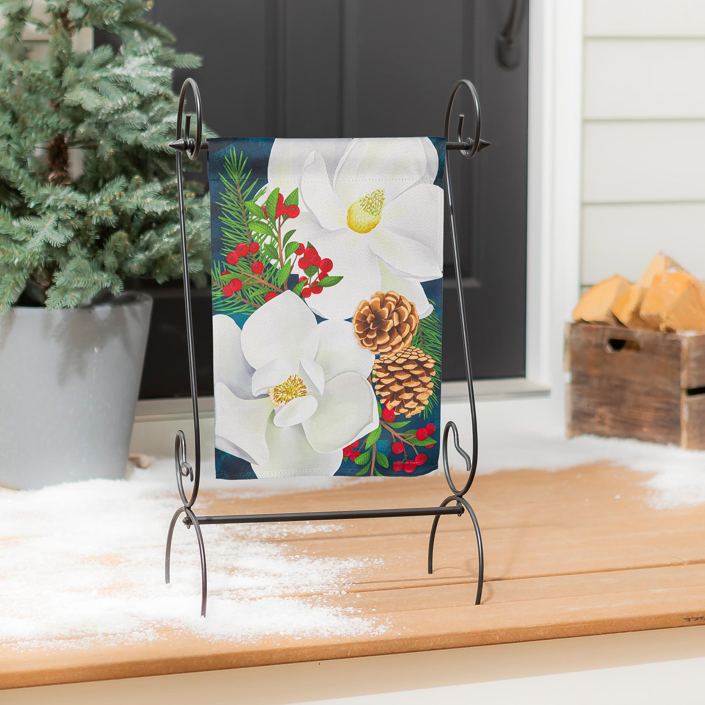 Holiday Magnolia Arrangement Suede Garden Flag