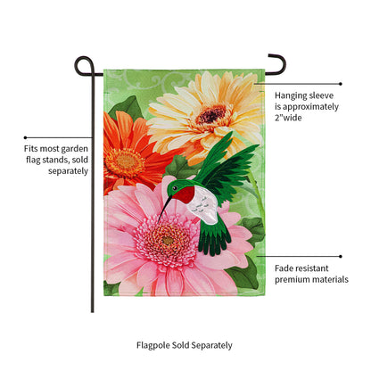 Hummingbird and Daisy Trio Garden Linen Flag