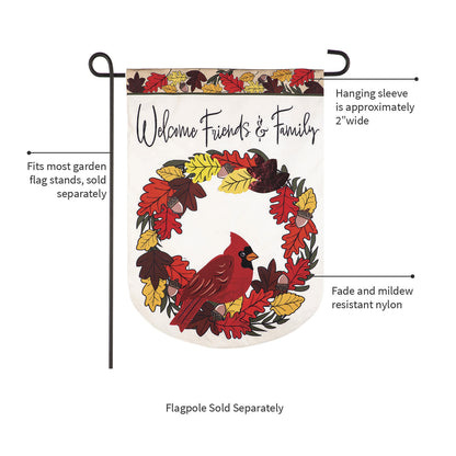 Welcome Friends & Family Cardinal Applique Garden Flag