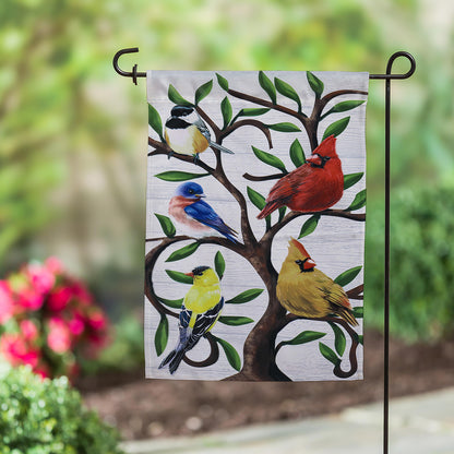 Songbirds in Tree of Life Trelis Garden Applique Flag
