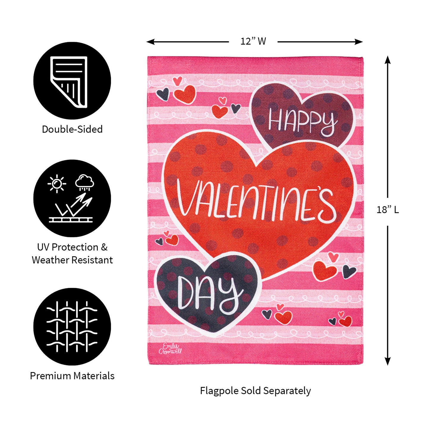 Happy Valentine's Day Hearts Burlap Garden Flag