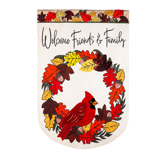 Welcome Friends & Family Cardinal Applique House Flag
