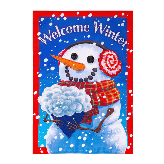 Snowman with Bouquet Applique House Flag
