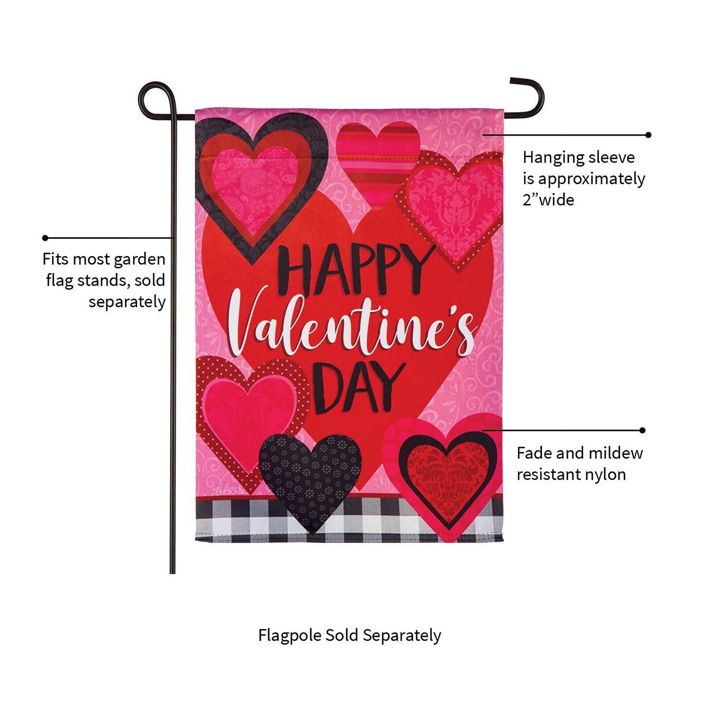 Patterned Valentine's Hearts Garden Suede Flag