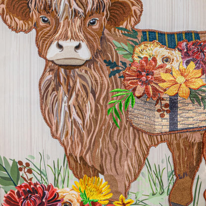 Highland Cow Fall Floral Applique Garden Flag