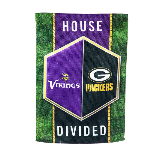 Green Bay Packers & Minnesota Vikings House Divided Suede Garden Flag
