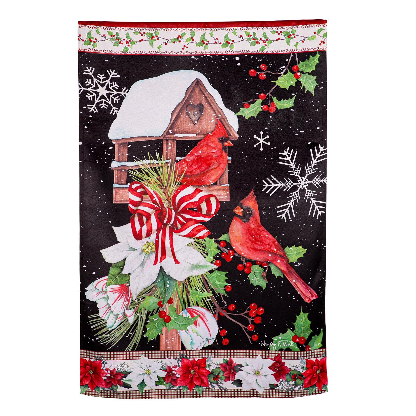 Joyful Cardinal Winter Visit Suede House Flag