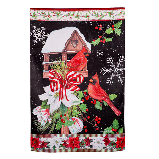 Joyful Cardinal Winter Visit Suede House Flag